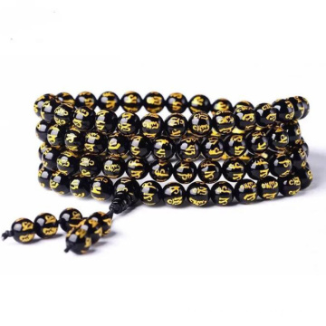 JD1739 Tibetan Buddhist Mala Rosary bracelet Six words obsidian beads Male bracelet